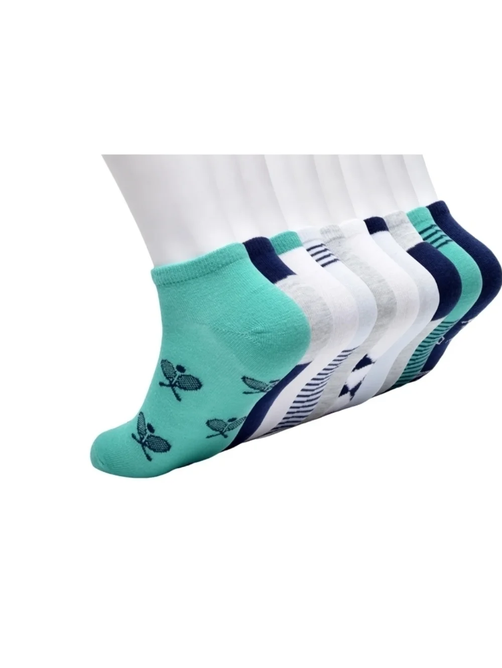 No Boundaries Ladies Crew Socks - Teal, Navy & White Mix.     9